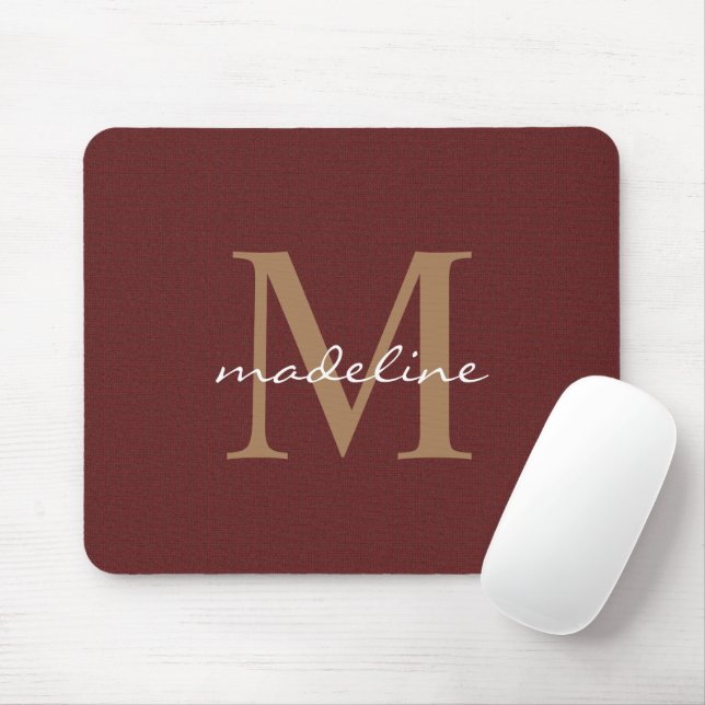 Classic Tweed Red Girly Script Gold Monogram Mouse Mat (With Mouse)