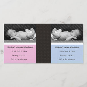 Classic Twin Girl Boy Double New Baby Photo Cards