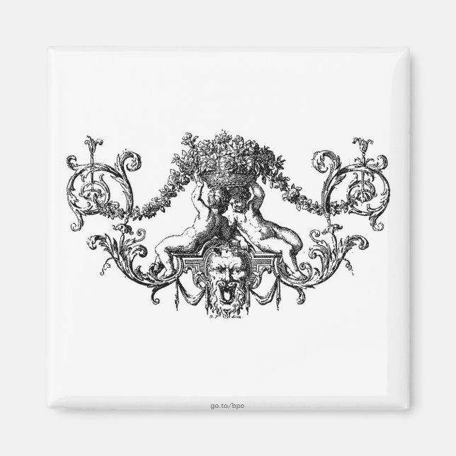 Classic Two Cherubs with Ivy and Flowers Magnet (Front)