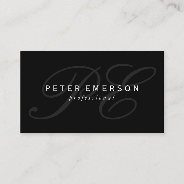 Classic Two Letter Fancy Monogram Black Business Card (Front)