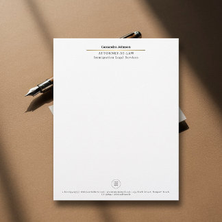 Classic Type Faux Gold Line Law Legal Lawyer Custom Letterhead