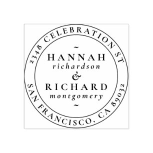 Classic Typographical Wedding Round Return Address Rubber Stamp