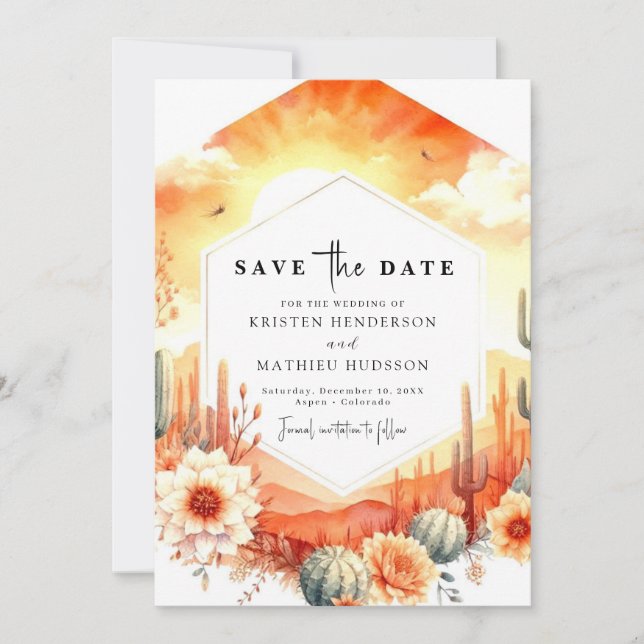 Classic Typography Cactus Wedding Save The Date (Front)