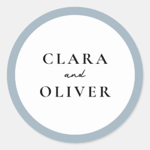 Classic Typography Dusty Blue Minimalist Wedding Round Sticker