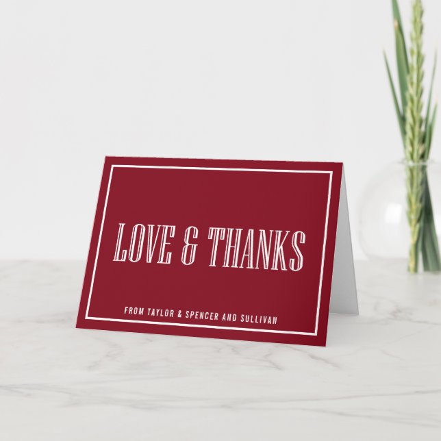 Classic Typography Firebrick Red Wedding Thank You Card (Front)