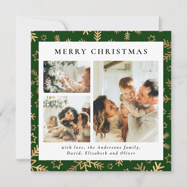 Classic Typography Green | Family Photo Christmas Holiday Card (Front)