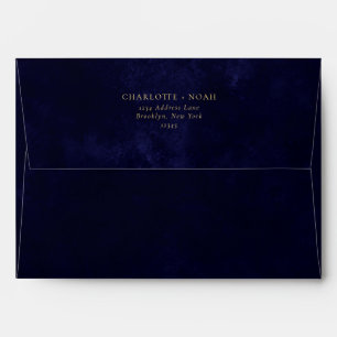 Classic Typography Navy Blue Gold Stars Wedding Envelope