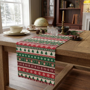 Classic Ugly Christmas Sweater Stripes Short Table Runner