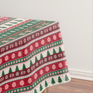 Classic Ugly Christmas Sweater Stripes Tablecloth