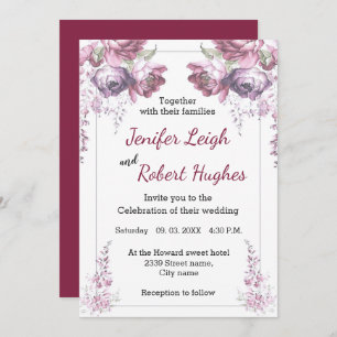 Classic Ultra violet and pink floral wedding Invitation