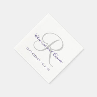 Classic Ultra Violet Grey Monogram Paper Napkins
