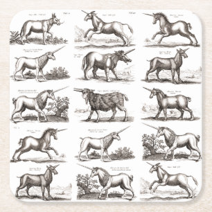 Classic Unicorn Antique Mythical Magical Creature Square Paper Coaster