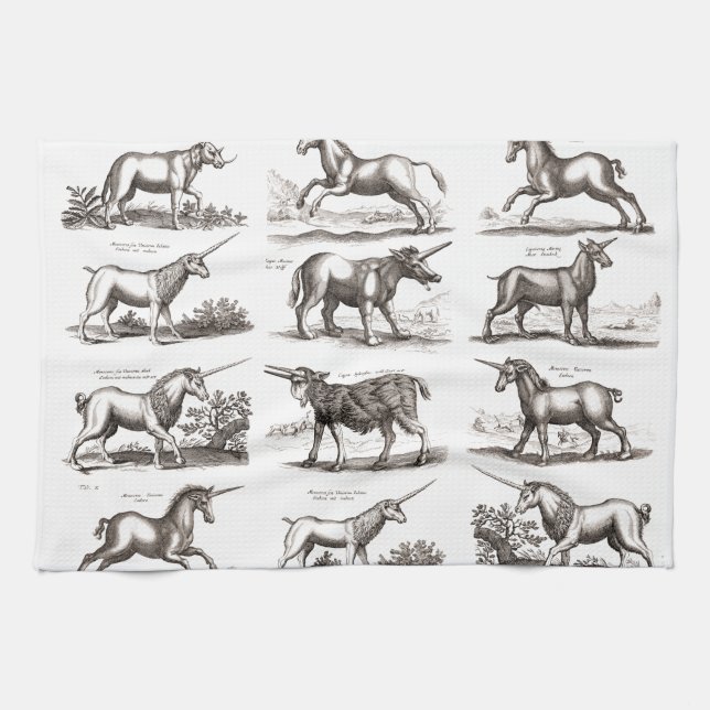 Classic Unicorn Antique Mythical Magical Creature Tea Towel (Horizontal)