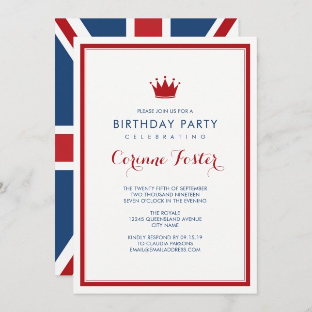 Classic Union Jack Flag Birthday Invitation (Front/Back)