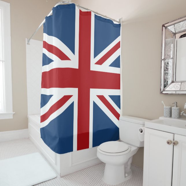 Classic Union Jack UK Flag Red White Blue Shower Curtain (In Situ)