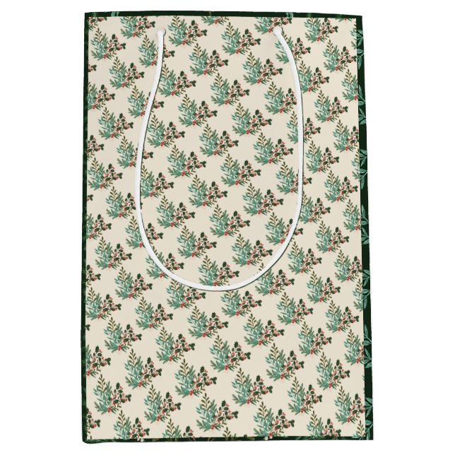 Classic Unique Green Botanical Holiday Christmas Medium Gift Bag (Front)