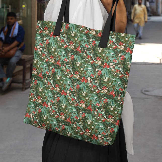 Classic Unique Green Botanical Holiday Christmas Tote Bag (Creator Uploaded)