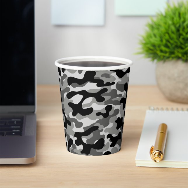 Classic Urban Black Grey Camo  Paper Cups (Insitu)