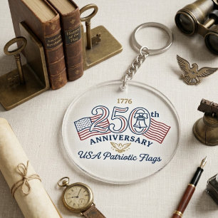 Classic USA Patriotic Flags & Liberty Bell Vintage Key Ring