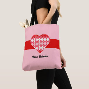 Classic Valentine Red and Pink Argyle Heart Tote Bag