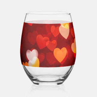 Classic Valentine Romantic Love Heart Pattern  Stemless Wine Glass
