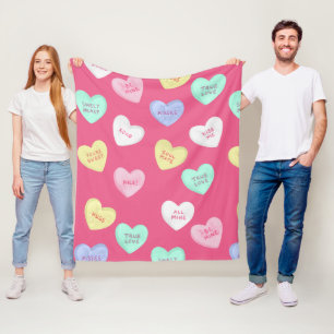Classic Valentine's Candy Hearts Fleece Blanket
