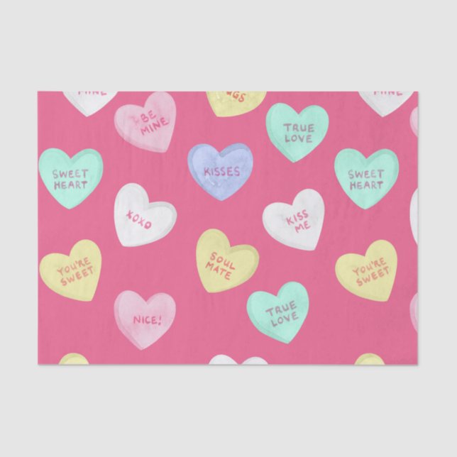 Classic Valentine's Candy Hearts Tissue Paper (Front)