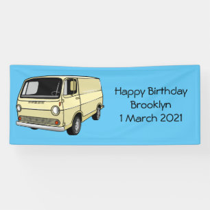 Classic van cartoon illustration banner