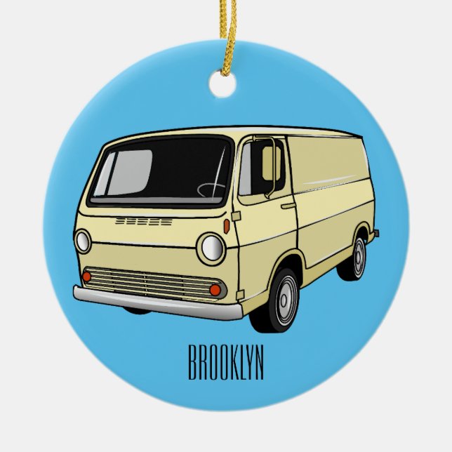 Classic van cartoon illustration ceramic tree decoration (Front)