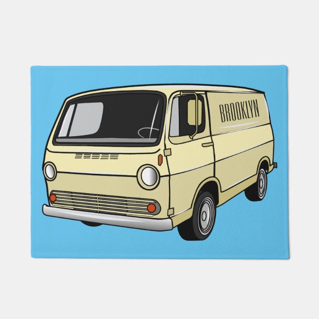 Classic van cartoon illustration doormat (Front)