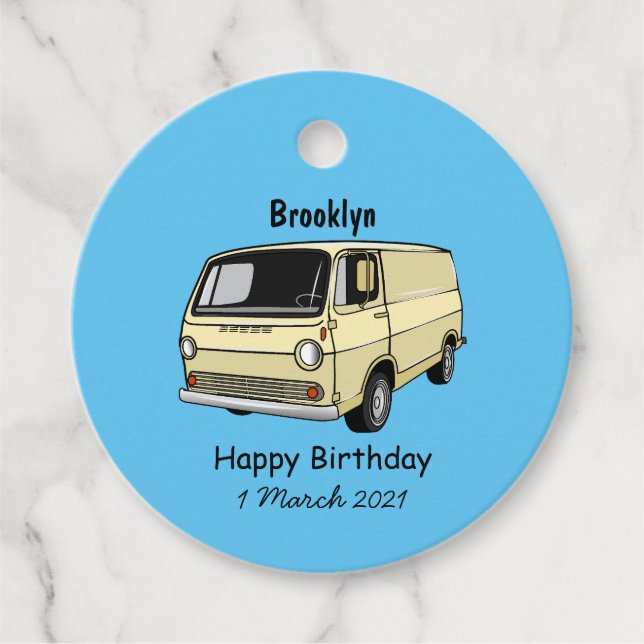 Classic van cartoon illustration favour tags (Front)