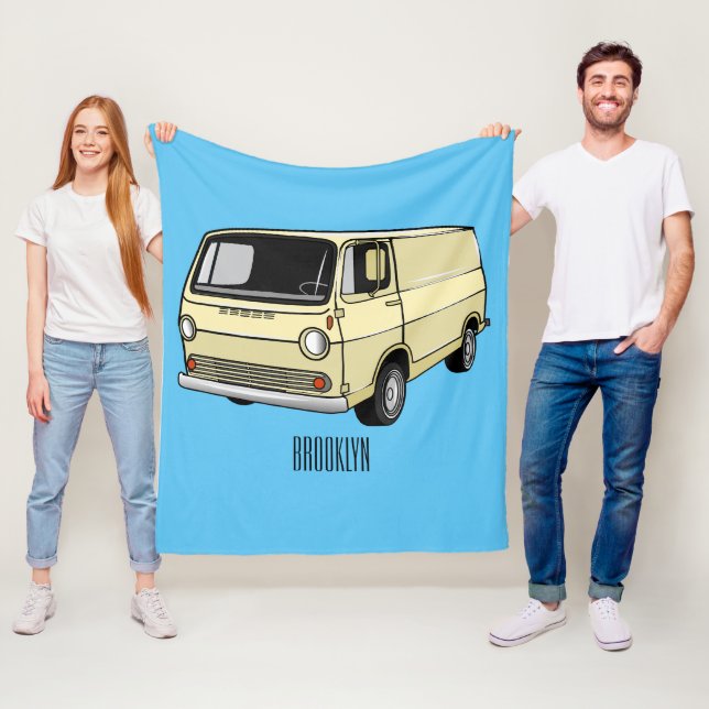 Classic van cartoon illustration fleece blanket (In Situ)