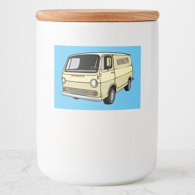 Classic van cartoon illustration food label (Front)