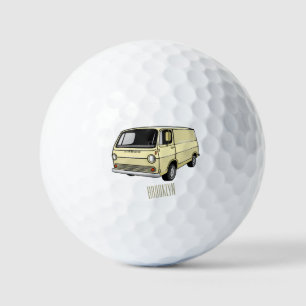 Classic van cartoon illustration golf balls