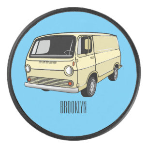 Classic van cartoon illustration hockey puck