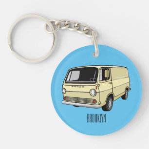 Classic van cartoon illustration key ring