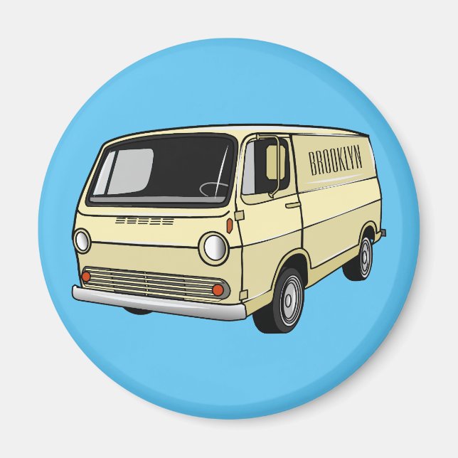 Classic van cartoon illustration magnet (Front)