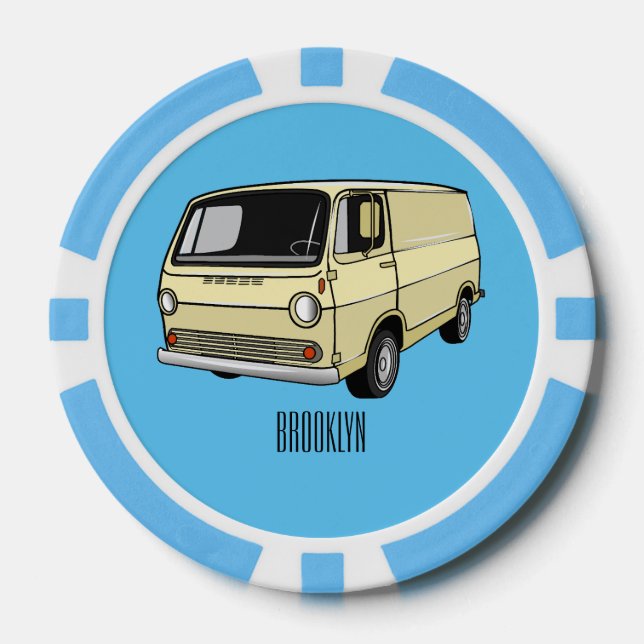 Classic van cartoon illustration poker chips (Front)