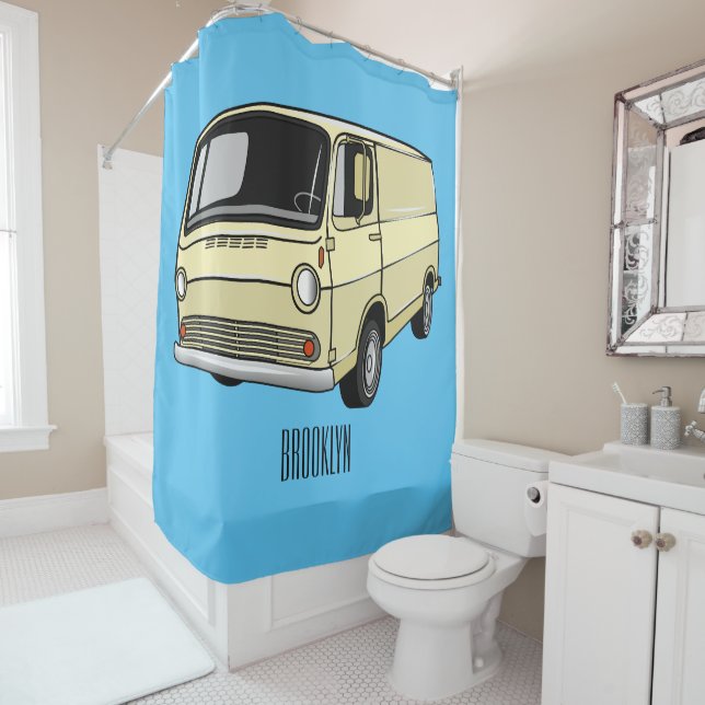 Classic van cartoon illustration shower curtain (In Situ)