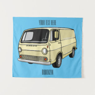 Classic van cartoon illustration tapestry