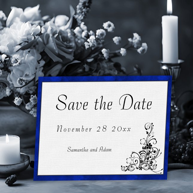 Classic Velvet Frame Blue and White Wedding Save The Date (Creator Uploaded)