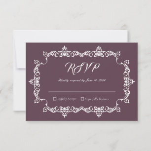 Classic Velvet Purple Ornately Framed Wedding RSVP Card
