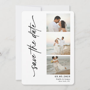 Classic Vertical Script Photo Strip Wedding  Save The Date