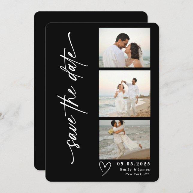 Classic Vertical Script Photo Strip Wedding  Save The Date (Front/Back)