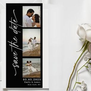 Classic Vertical Script Photo Strip Wedding  Save The Date