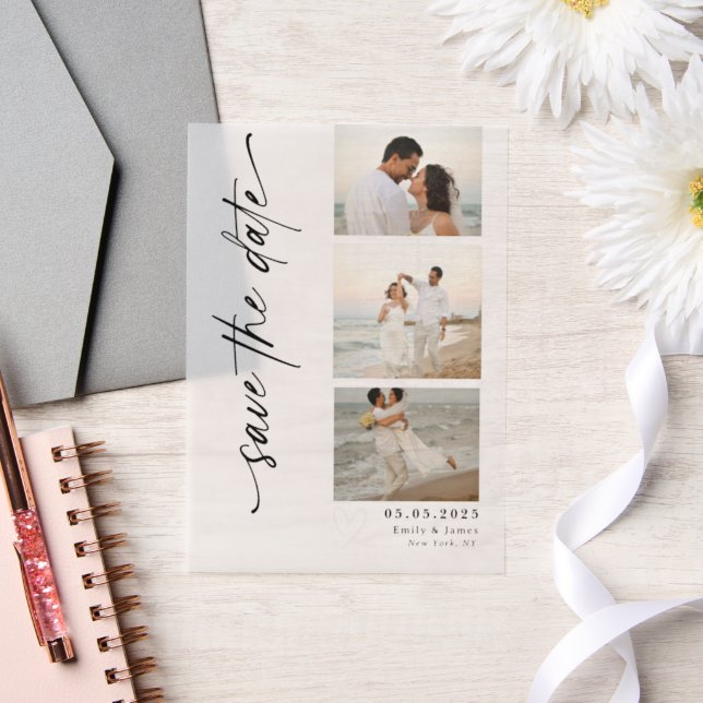 Classic Vertical Script Photo Strip Wedding  Vellum Invitations (Wedding)