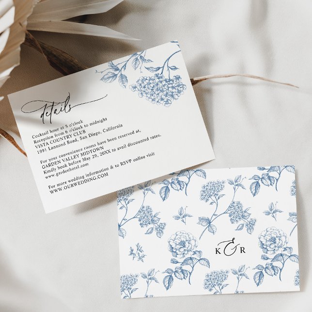 Classic Victorian Blue Floral Wedding Details Card (Creator Uploaded)
