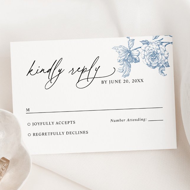 Classic Victorian Blue Floral Wedding RSVP Card (Creator Uploaded)