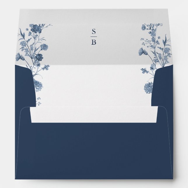 Classic Victorian Blue French Garden Chic Wedding Envelope (Back (Bottom))
