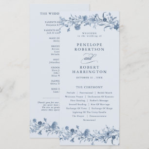 Classic Victorian Blue French Garden Chic Wedding Programme